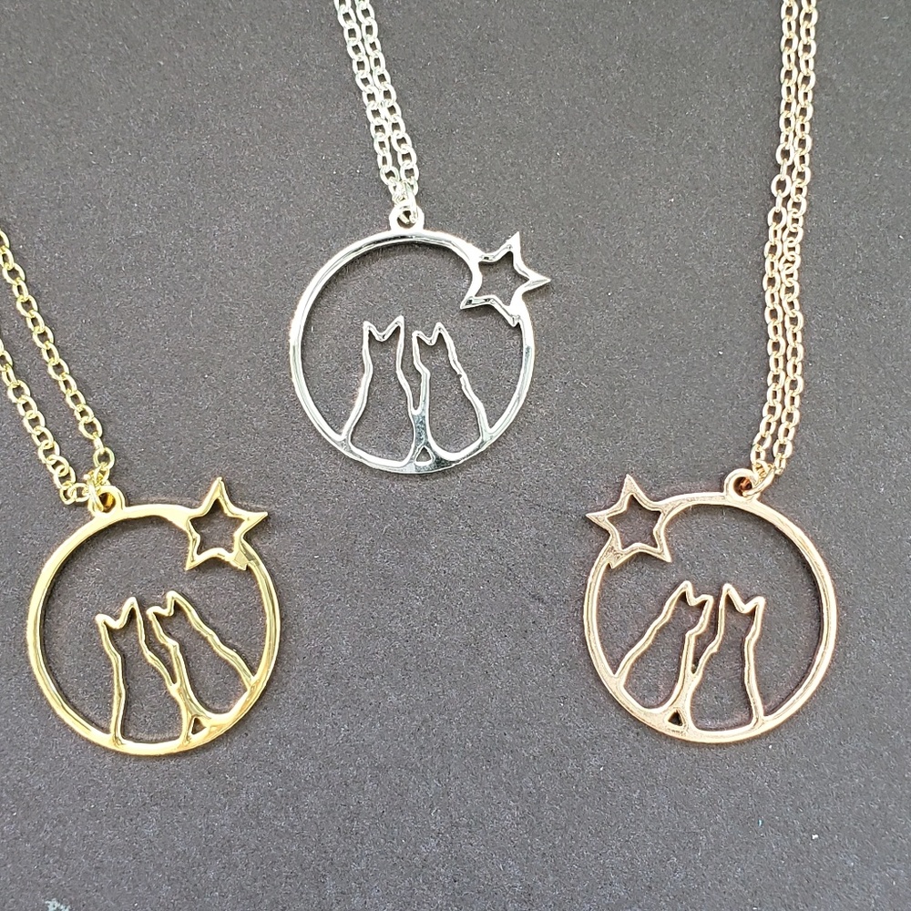 Cat Pair Silhouette Necklace